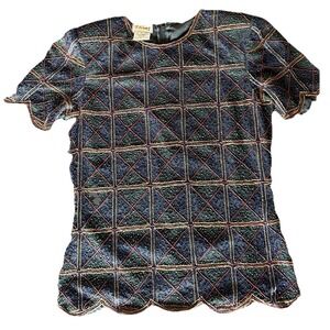 VTG Rare Stenay 100% Silk Beaded Top Zip M Black Multi Sequin Handmade Mob Glam
